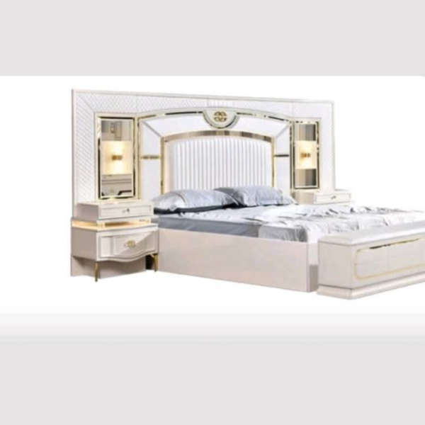 Luxury White & Gold King Size Bed with Storage & LED Lighting