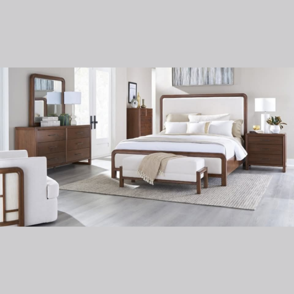 Contemporary Walnut & Upholstered Bedroom Set
