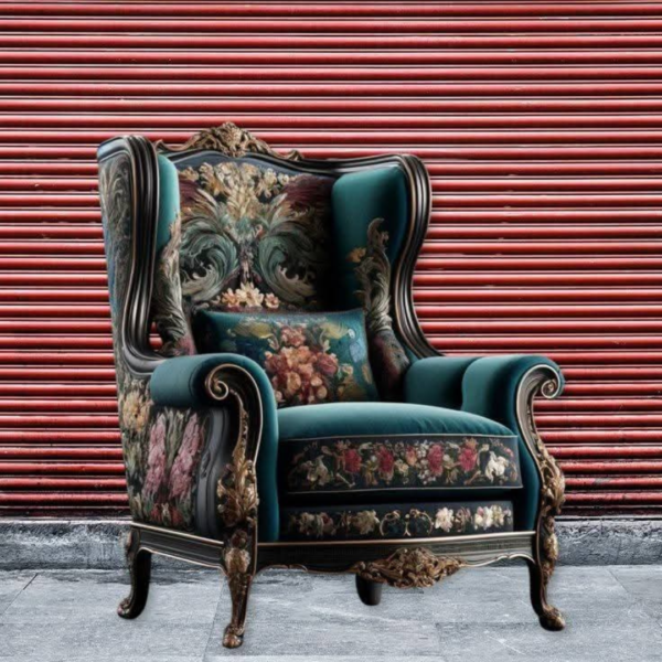 Vintage Floral Wingback Armchair