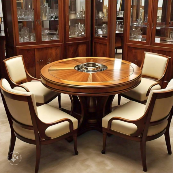 Luxury Round Wooden Dining Table Set with Rotating Center