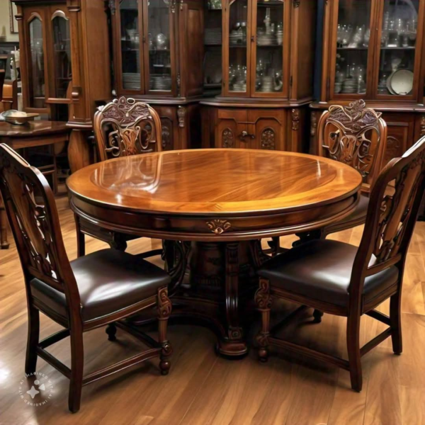 Luxurious Classic Round Wooden Dining Table Set