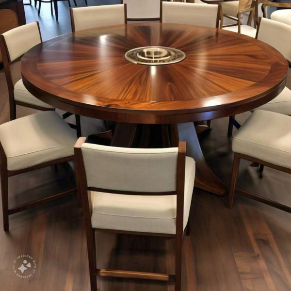 Luxury Round Wooden Dining Table Set with Lazy Susan