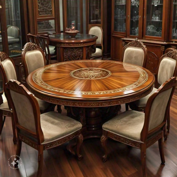 Classic Round Carved Wooden Dining Table Set