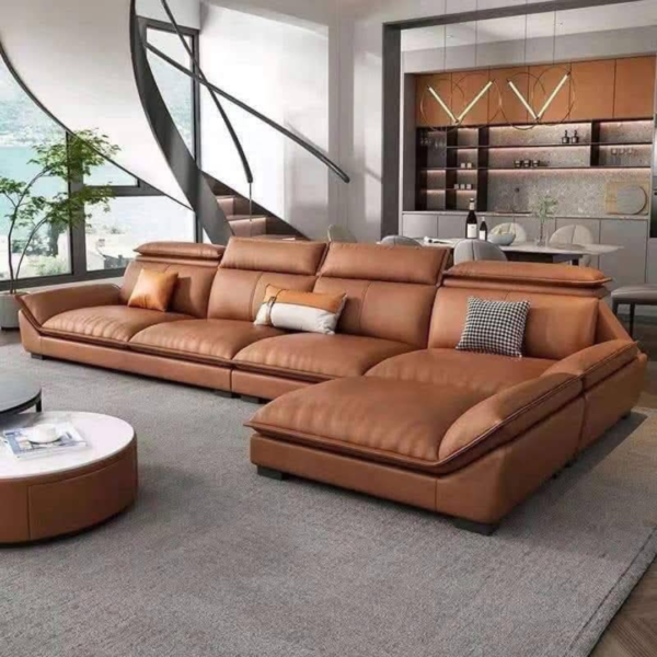 Premium L-Shaped Leather Sectional Sofa with Adjustable Headrests