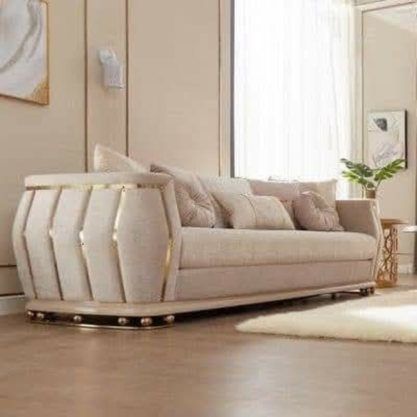 Luxurious Beige Sofa with Gold Accents