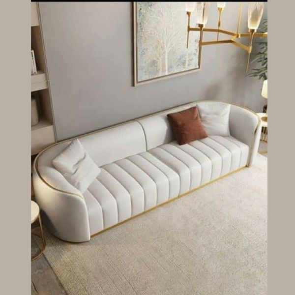 Modern White Sofa with Gold Accents