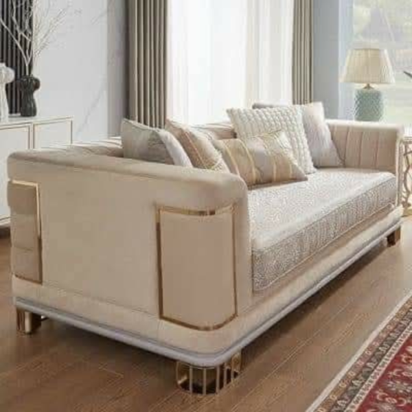 Elegant Beige Sofa with Gold Accents